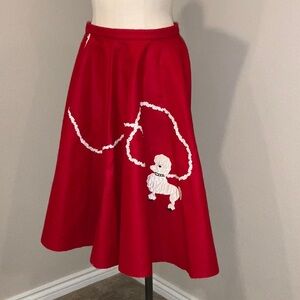 Felt Poodle Long Skirt Full Circle 1950s Style Red and White Sock Hop